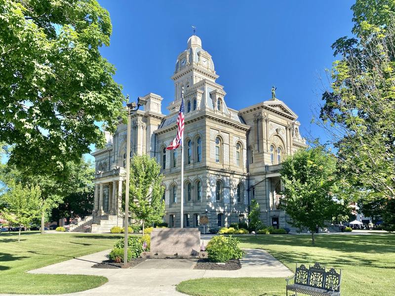 The Shelby County Courthouse on Courthouse Square in downtown Sidney, Ohio