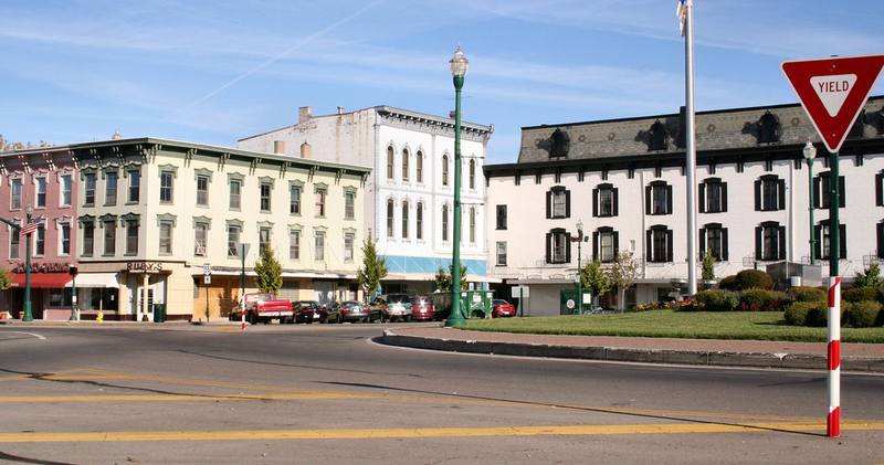 Troy Public Square, the 1807 traffic circle at the heart of downtown Troy, Ohio